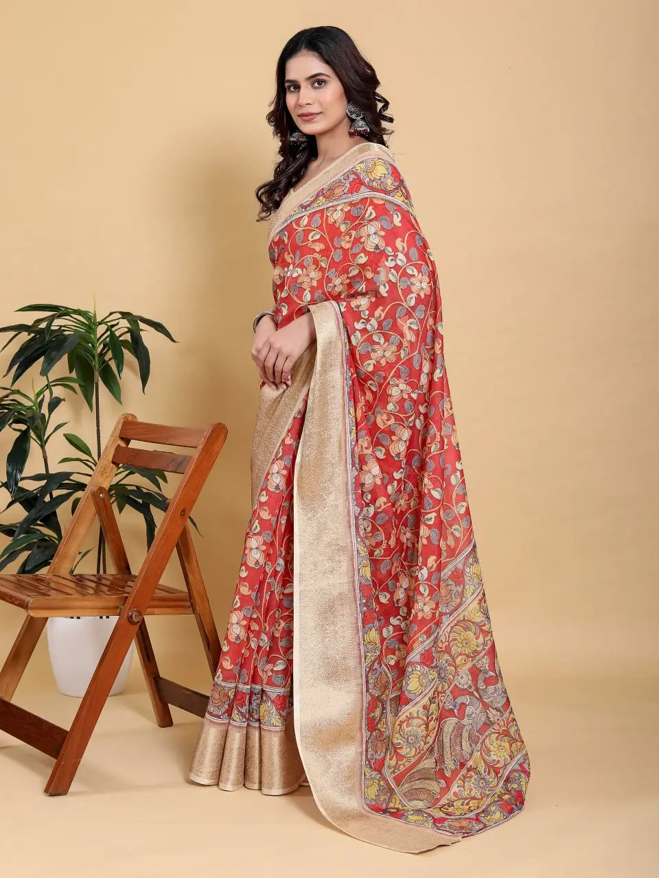 Designer Jacquard Patta Linen Cotton Saree with Floral Digital Print & Zari Border – Festive Ethnic Wear Attractive Sister
