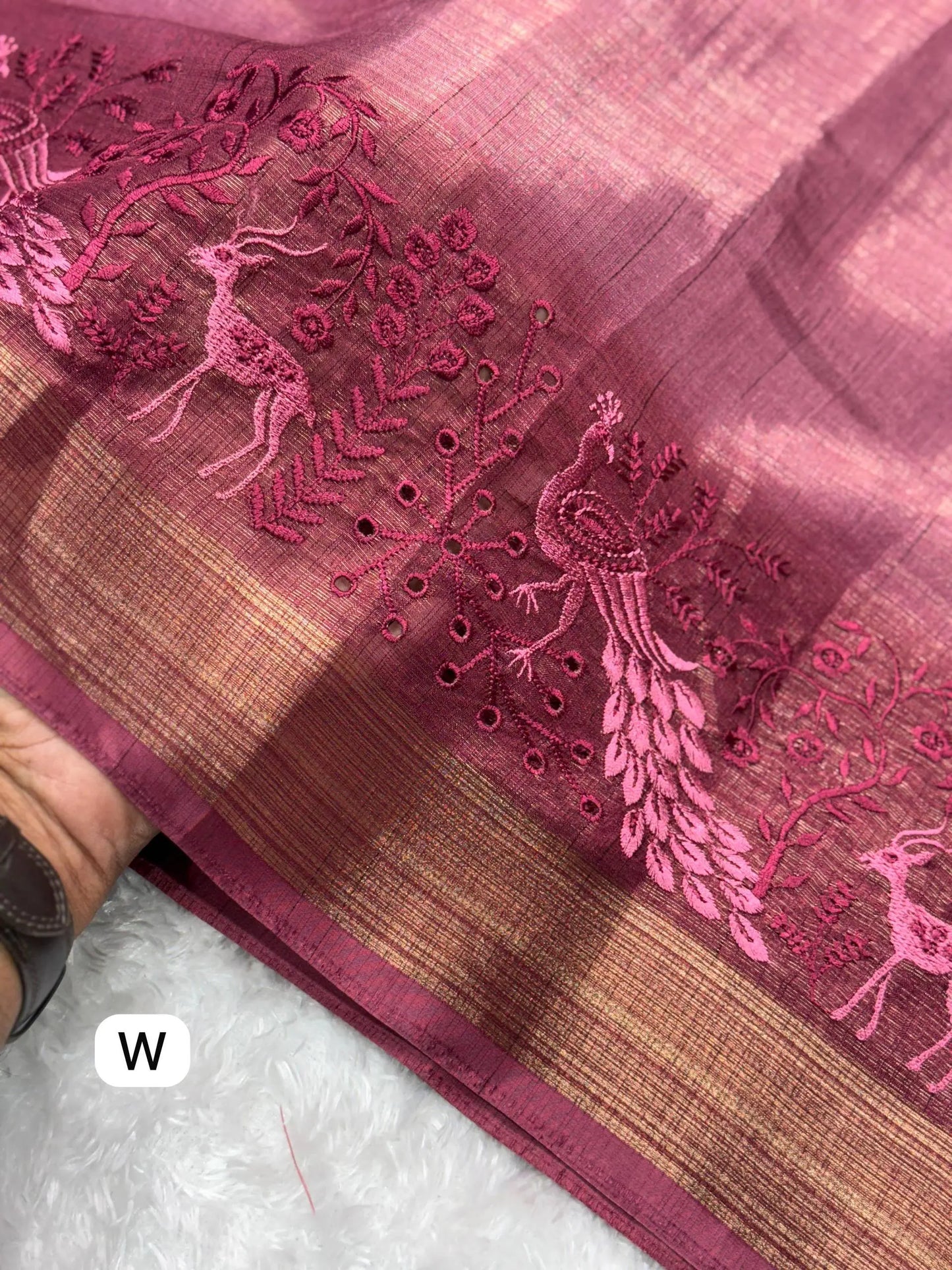 Designer Tussar Cotton Zari Silk Saree with Embroidery & Ajrakh Print Blouse – Festive & Wedding Wear for Women RE