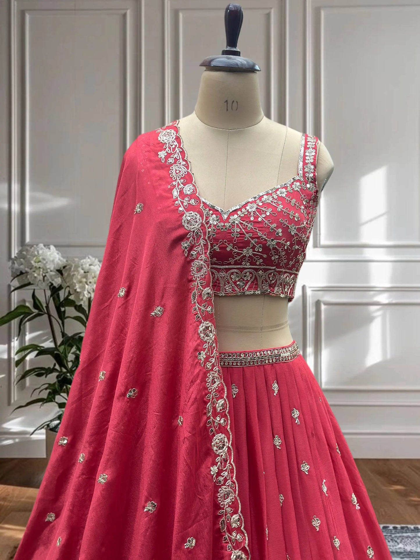 Elegant Red Embroidered Silk Lehenga Choli for Women | Designer Bridal & Party Wear Set RE