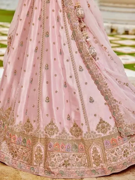 Pink Silk Bridal Lehenga Choli with Sequins and Thread Embroidery Luxury Look at Best Price RE
