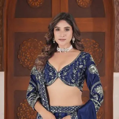 Precious Blue Sequins Chinon Engagement Wear Lehenga Choli With Dupatta RE