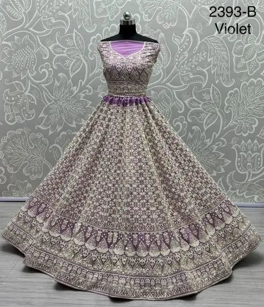 Purple Bridal Lehenga Choli with Heavy Net Sequins Work for Designer Wedding Outfit RE