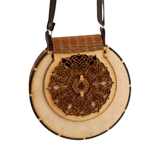 "Exquisite Handcrafted Circular Wooden Handbag with Intricate Floral Design – Perfect Rakhi Festival Gift" Attractive Sister