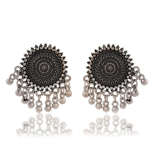 Women’s Silver Circle Long Three Rhinestone Unique Western Earrings for Women Party Wear Attractive Sister