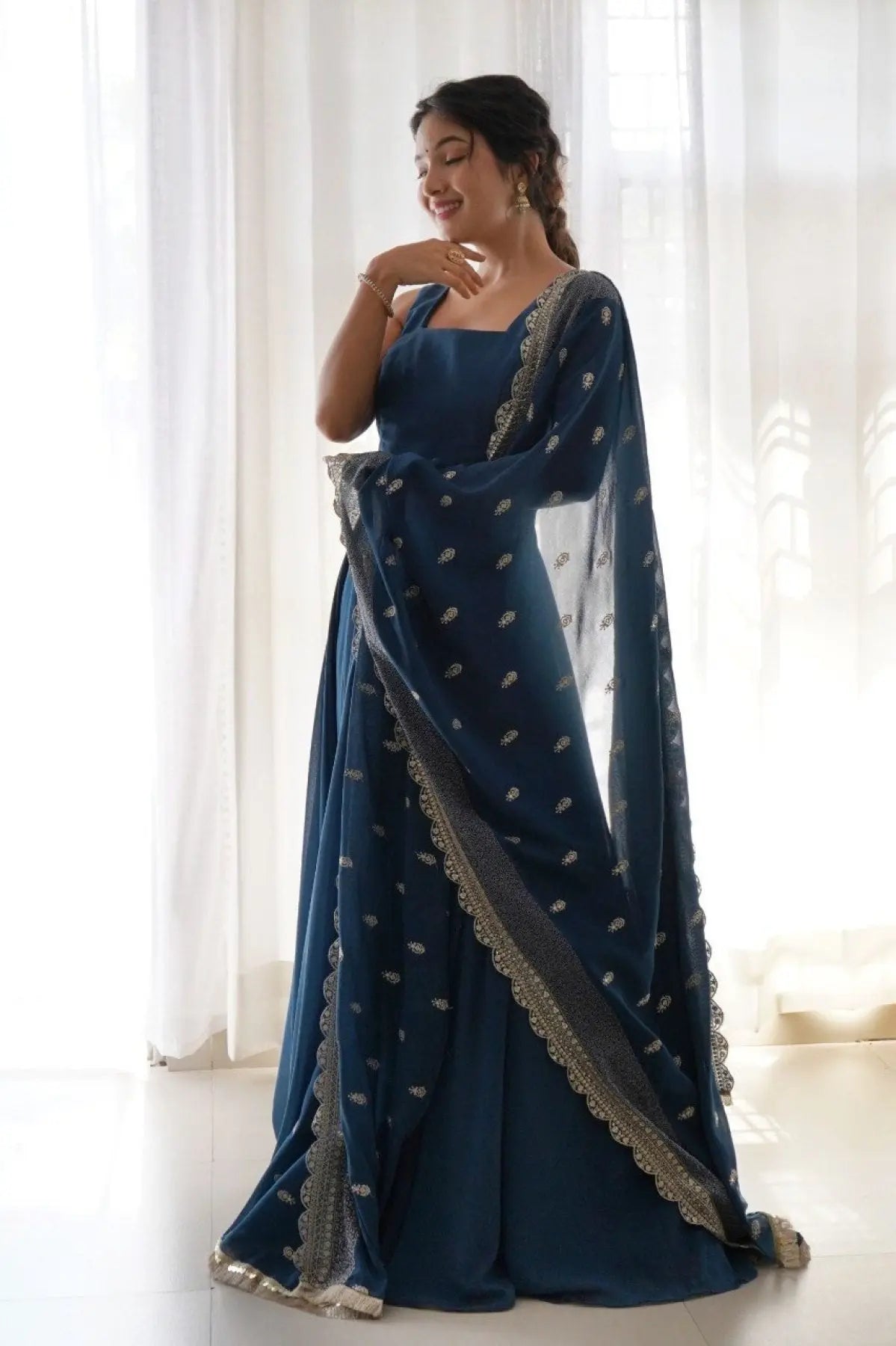 Rama Georgette Gown with Heavy Dupatta At Manufacturer Price for Weddings RE