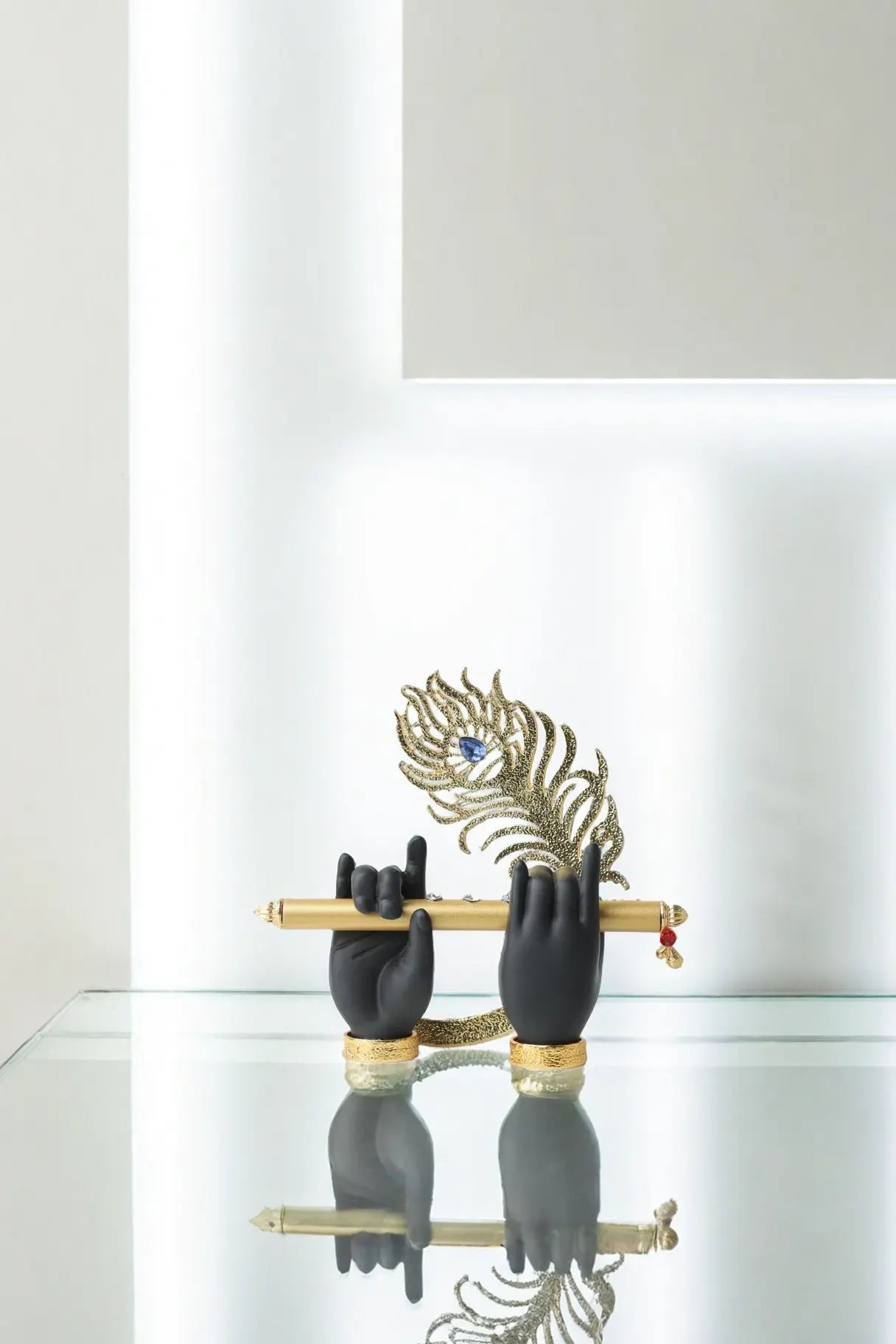 "Krishna Hand with Peacock Feather and Flute - Gold Resin Decorative Figurine, 4.5 x 2.5 Inches" Attractive Sister