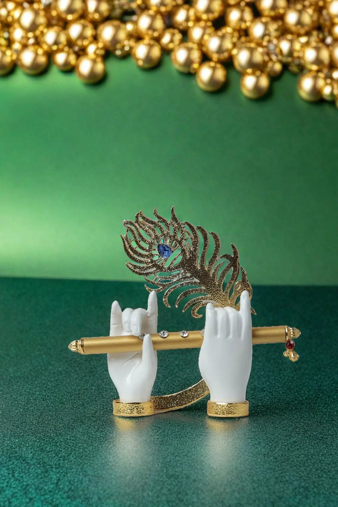 "Krishna Hand with Peacock Feather and Flute - Gold Resin Decorative Figurine, 4.5 x 2.5 Inches" Attractive Sister