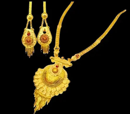 One-Gram Gold-Plated Long Haram Necklace Set with Earrings and Earring support Chain Attractive Sister