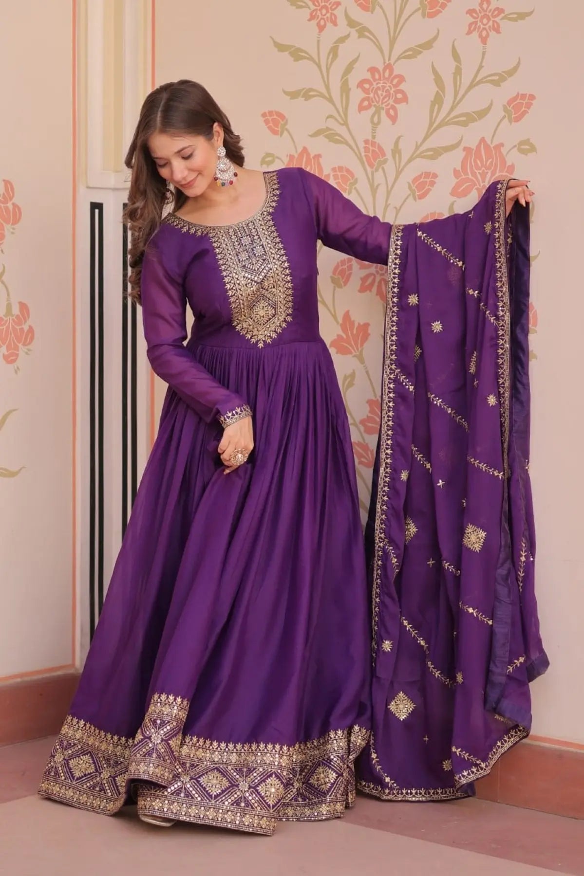 Readymade Georgette Gown with Dupatta Perfect for Diwali Outfit RE