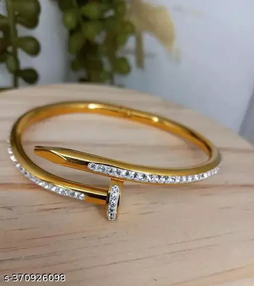 Gold-colored bangle bracelet with rhinestones Attractive Sister