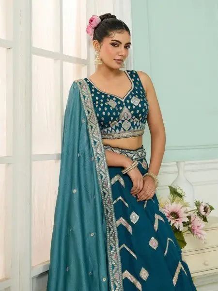 Silk Lehenga Choli with Thread and Stone Embroidery Work for Bridal Reception ( SEMISTITCH LEHENGA) RE