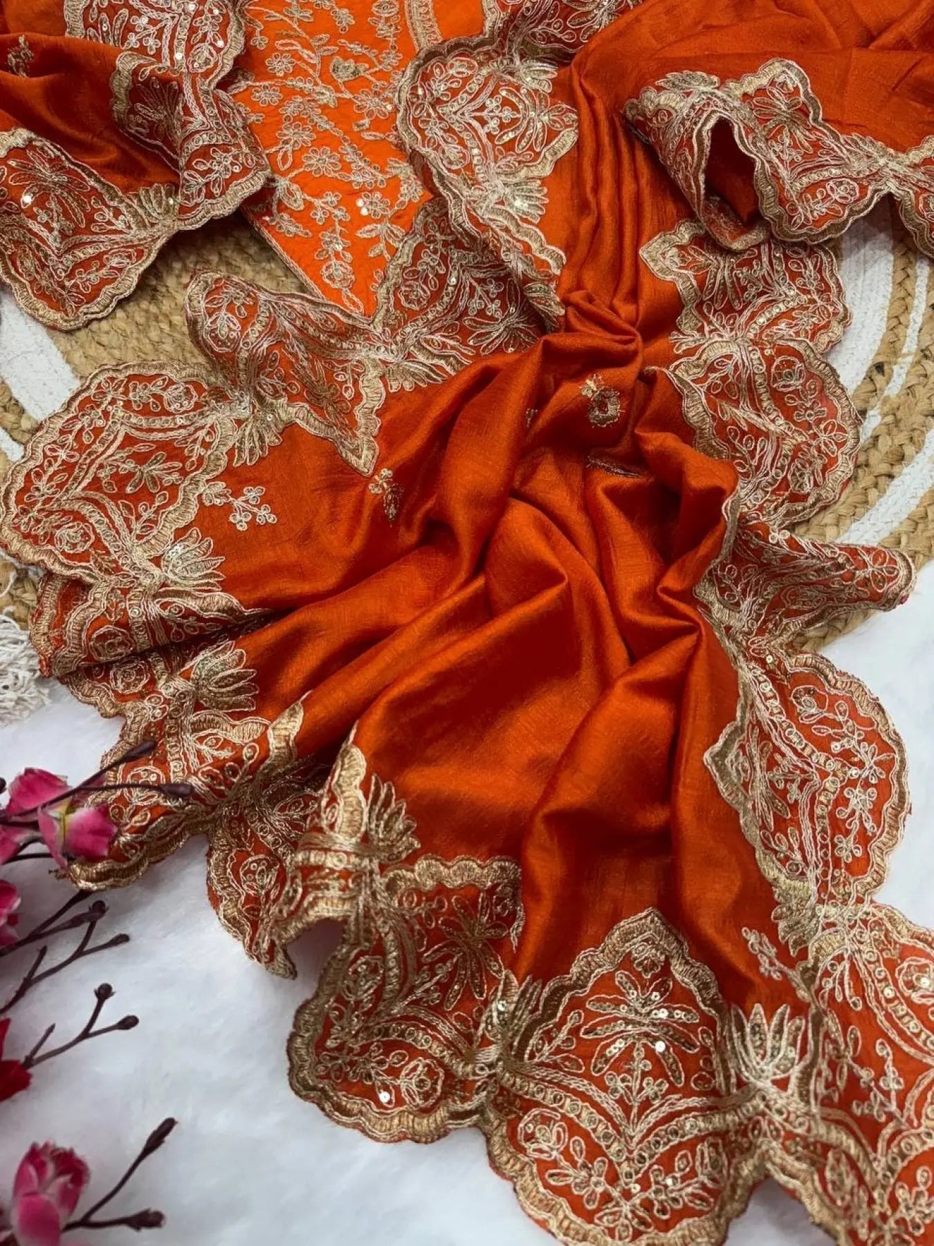 Vichitra Silk Saree with Sequin Cording Work Wholesale Festive Wear with Designer Blouse RE