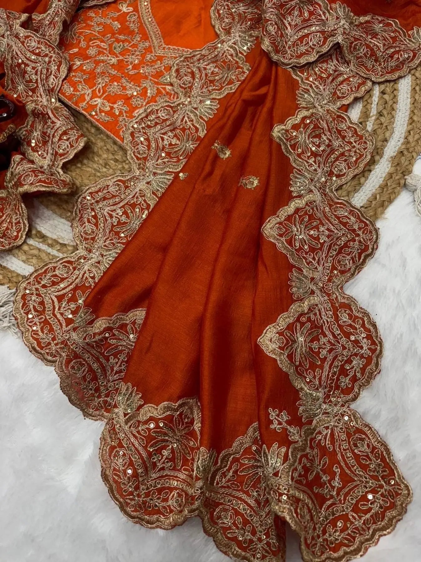 Vichitra Silk Saree with Sequin Cording Work Wholesale Festive Wear with Designer Blouse RE