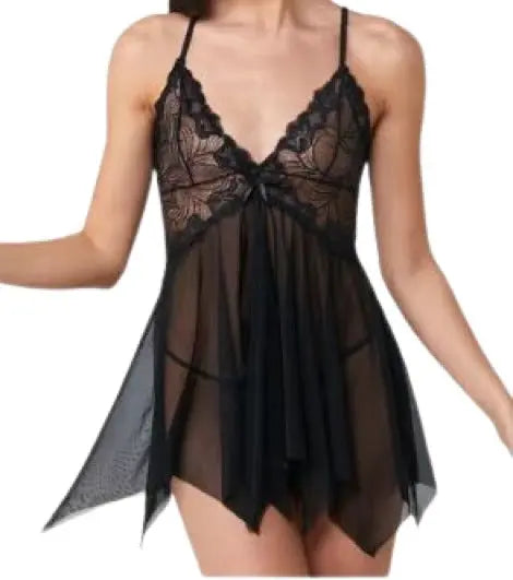 Sheer Lace Babydoll Lingerie Set for Women - Sexy Nightwear in Black, Red, Blue - Adjustable Strap Sleepwear Attractive Sister
