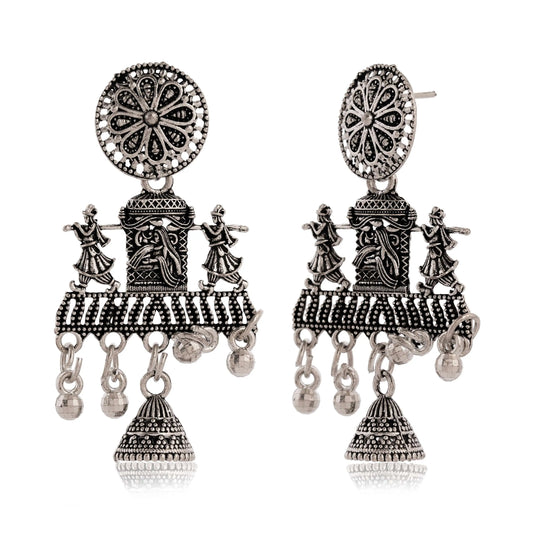 Handmade Traditional Jhumki with Moon and Flower Motif Chandbali Design Ethnic Jhumki Earrings for Women and Girls-3 Attractive Sister