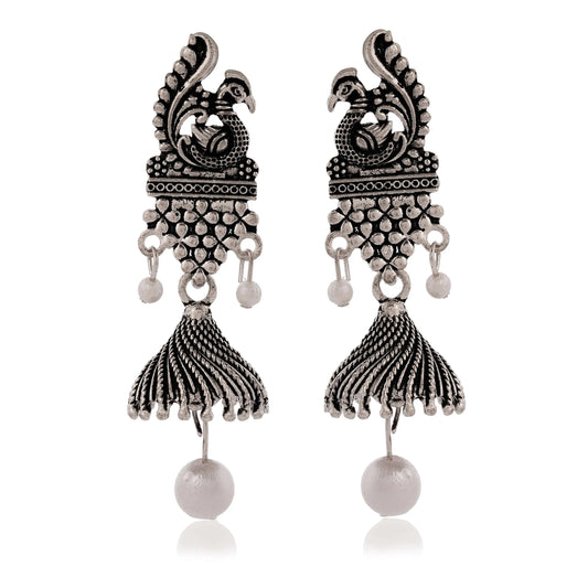 Women's Traditional Silver Oxidised Chandbali Ethnic Design Jhumka/Jhumki Earrings for Women-30 Attractive Sister