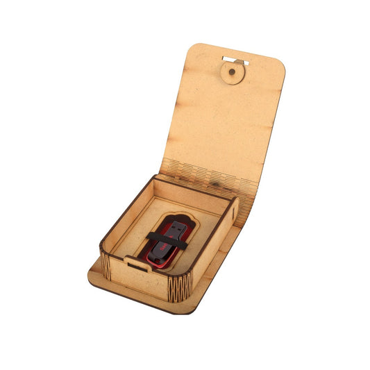 Wooden USB Drive Organizer Box with Cover & Compartments - Elegant Storage Solution