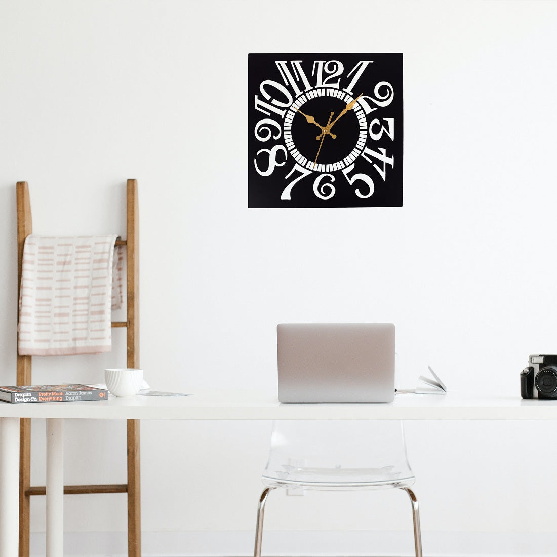 Metal Black- Square English No Wall Clock|Metal Wall Clock For Office|Metal Wall Clock For Home|Metal Look Designer Wall Clock|Hanging Decorative Wall Clock|Without Glass Wall Clock|0x38x38CM| (544-Square English No)