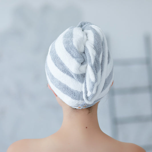 Fiber absorbent and quick-drying striped shower cap