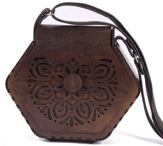 Bohemian Hexagonal Wooden Sling Bag /Cross body Bag