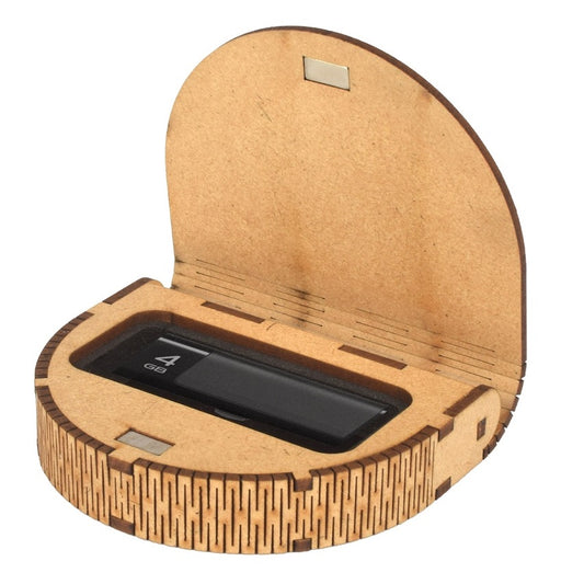 Wooden Pen Drive Organizer Box with Cover & Compartments - Stylish Storage Solution