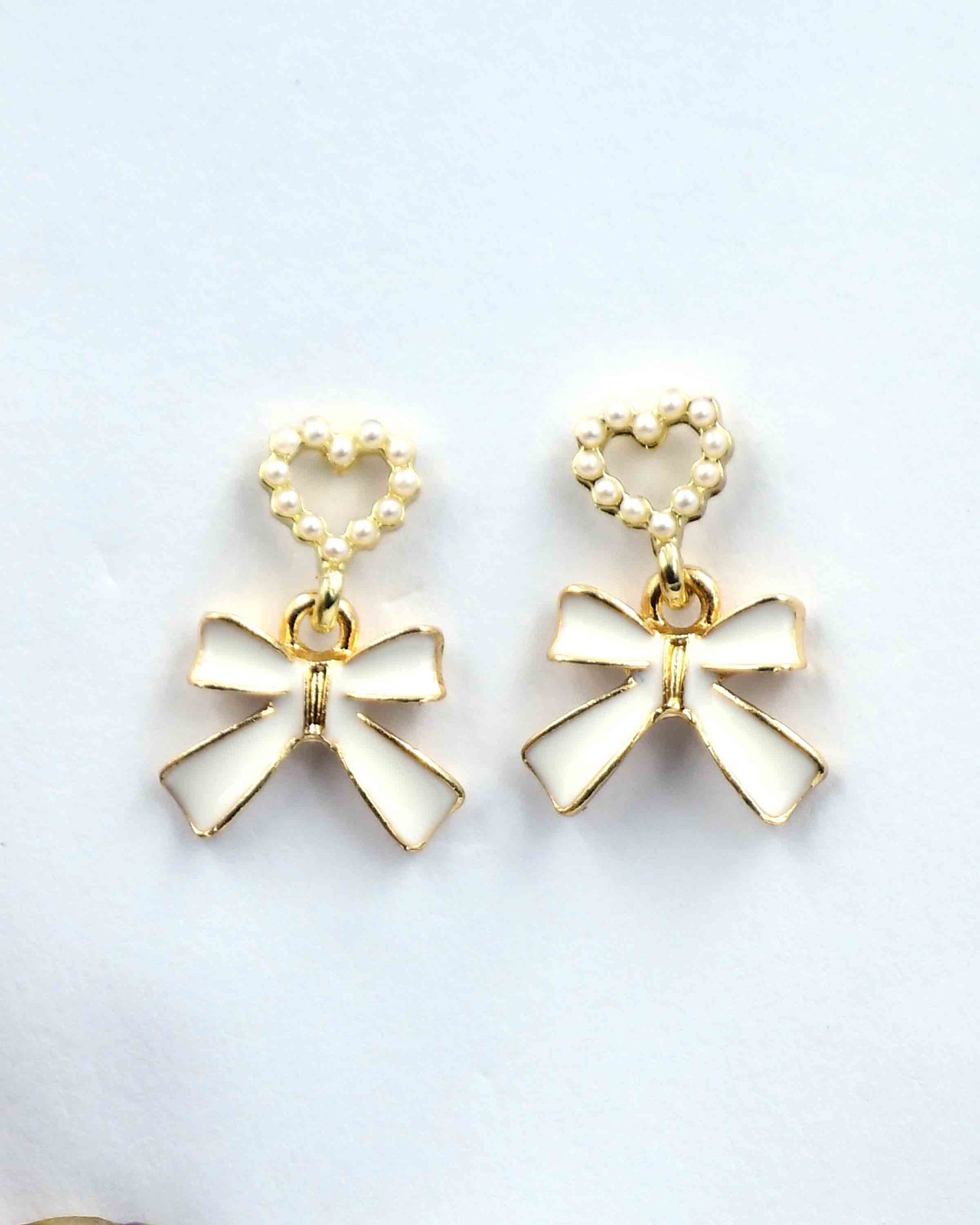 Heart Imitation Pearl Bow Earrings