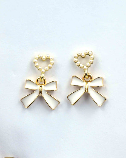 Heart Imitation Pearl Bow Earrings