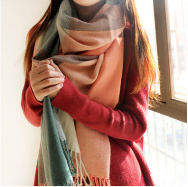 The Winter Scarf Cashmere Scarf fringed shawl collar ladies Plaid long scarf one generation