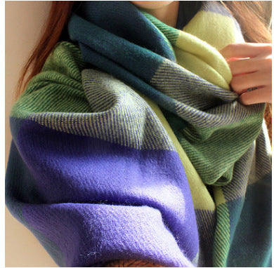 The Winter Scarf Cashmere Scarf fringed shawl collar ladies Plaid long scarf one generation