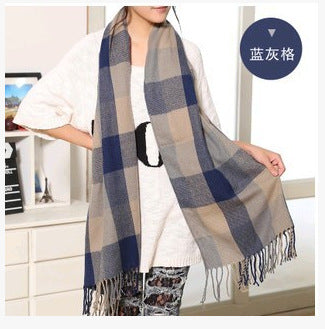 The Winter Scarf Cashmere Scarf fringed shawl collar ladies Plaid long scarf one generation