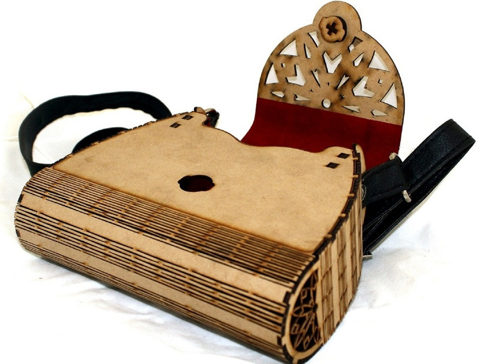 Eco-Friendly Wooden Clutch with Leather Strap