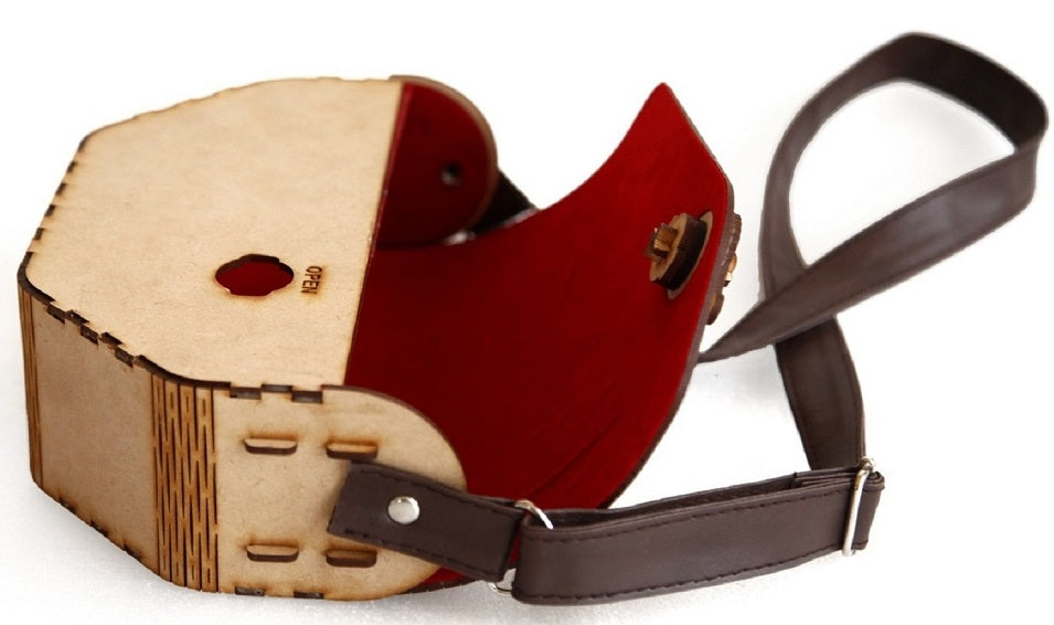 Wooden Laser-Cut Shoulder Bag with Leather Strap