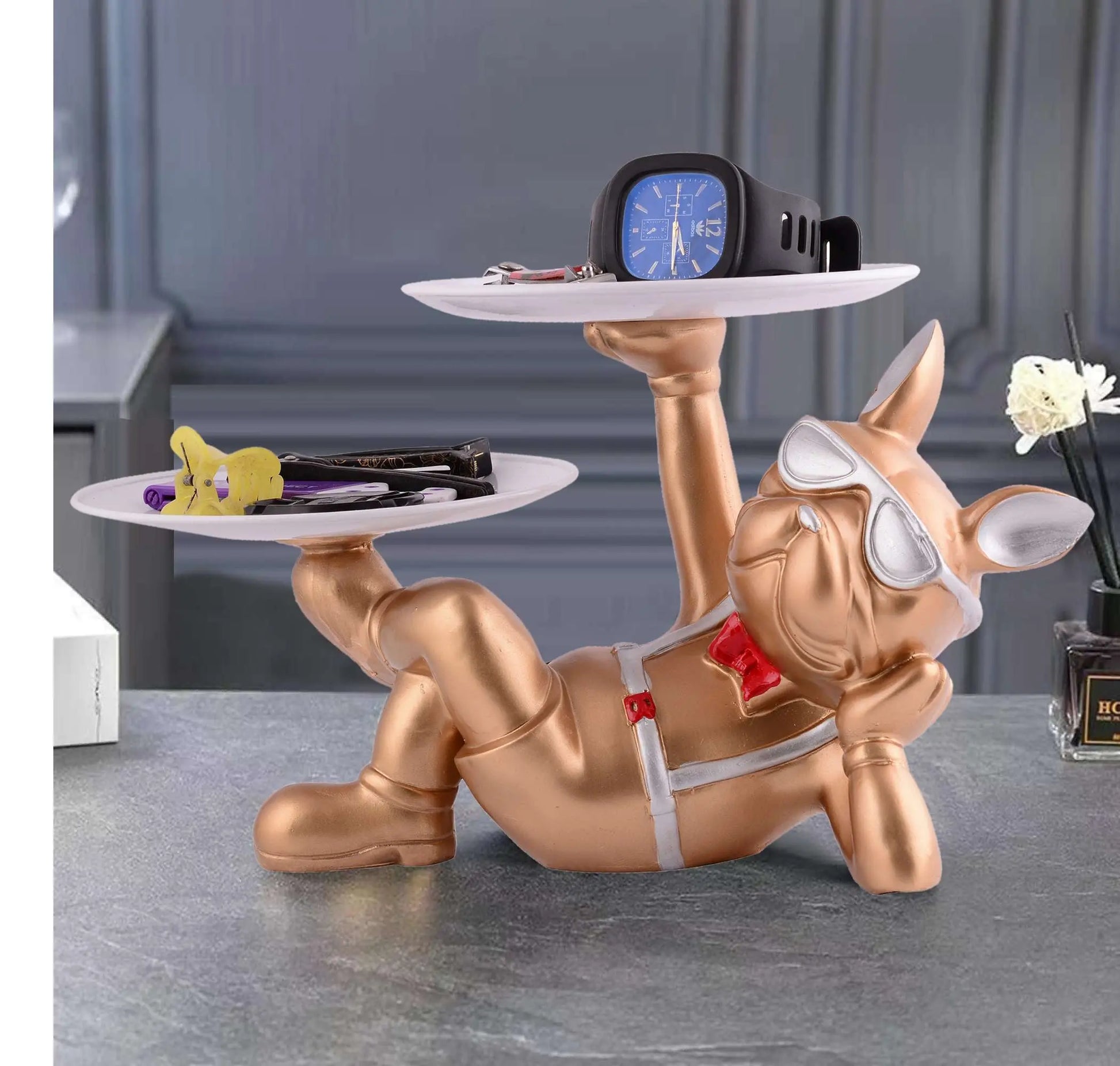 M/S PREM CRAFTS  Cool Dog Showpiece with Plate for Home Dcor Item | Kitchen,Bedroom,Office,Dinning Table Decorative Item -05 M/S PREM CRAFTS