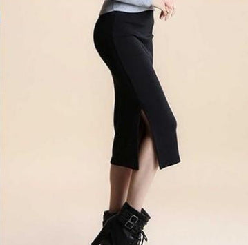 Mid-waist Rib Knitted Sheath Split Skirt