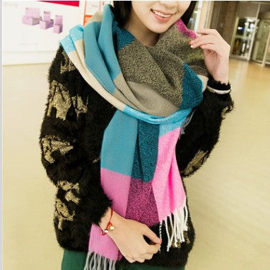 The Winter Scarf Cashmere Scarf fringed shawl collar ladies Plaid long scarf one generation