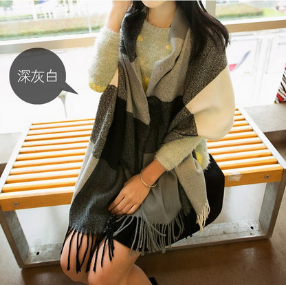 The Winter Scarf Cashmere Scarf fringed shawl collar ladies Plaid long scarf one generation