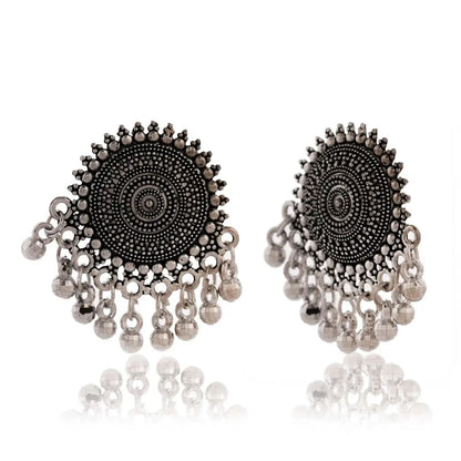 Women’s Silver Circle Long Three Rhinestone Unique Western Earrings for Women Party Wear Attractive Sister