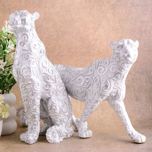M/S PREM CRAFTS  White Panther Animal Showpiece Antique Sculpture for Home Decor Showpiece Figurine (Set Of 2) M/S PREM CRAFTS