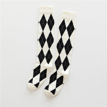 Trendy Cool Calf Socks Female Retro Street Black And White