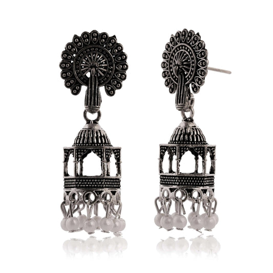 Women's Traditional Silver Oxidised Chandbali Ethnic Design Jhumka/Jhumki Earrings for Women-21 Attractive Sister