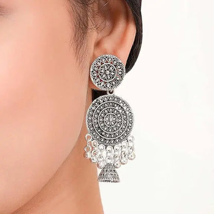 Earrings for Women Traditional Silver AZ838-OXidised Jhumka Set | German Silver Chand Baliyan & Jhumkas Earrings | Birthday & Anniversary Gift -AZ838-OX-ER30 Attractive Sister