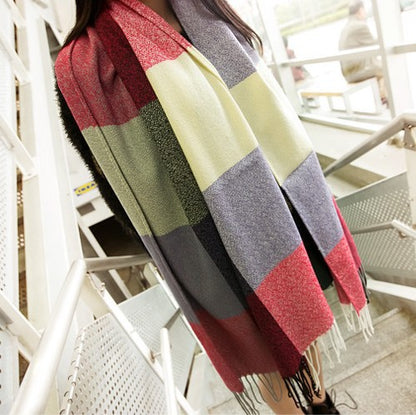 The Winter Scarf Cashmere Scarf fringed shawl collar ladies Plaid long scarf one generation