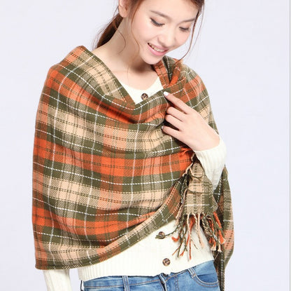 The Winter Scarf Cashmere Scarf fringed shawl collar ladies Plaid long scarf one generation