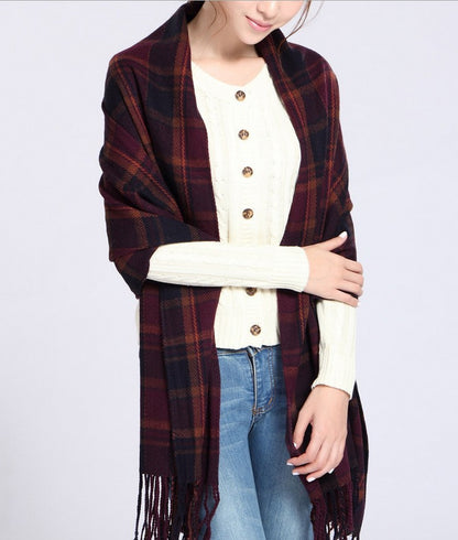 The Winter Scarf Cashmere Scarf fringed shawl collar ladies Plaid long scarf one generation