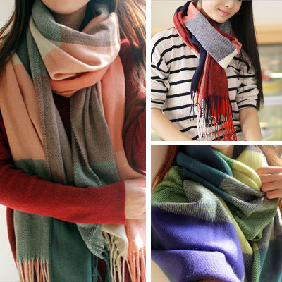 The Winter Scarf Cashmere Scarf fringed shawl collar ladies Plaid long scarf one generation