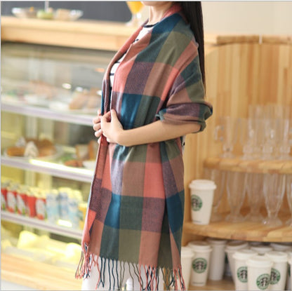 The Winter Scarf Cashmere Scarf fringed shawl collar ladies Plaid long scarf one generation