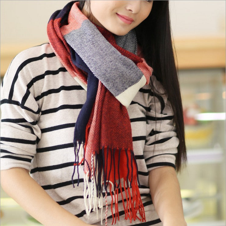 The Winter Scarf Cashmere Scarf fringed shawl collar ladies Plaid long scarf one generation