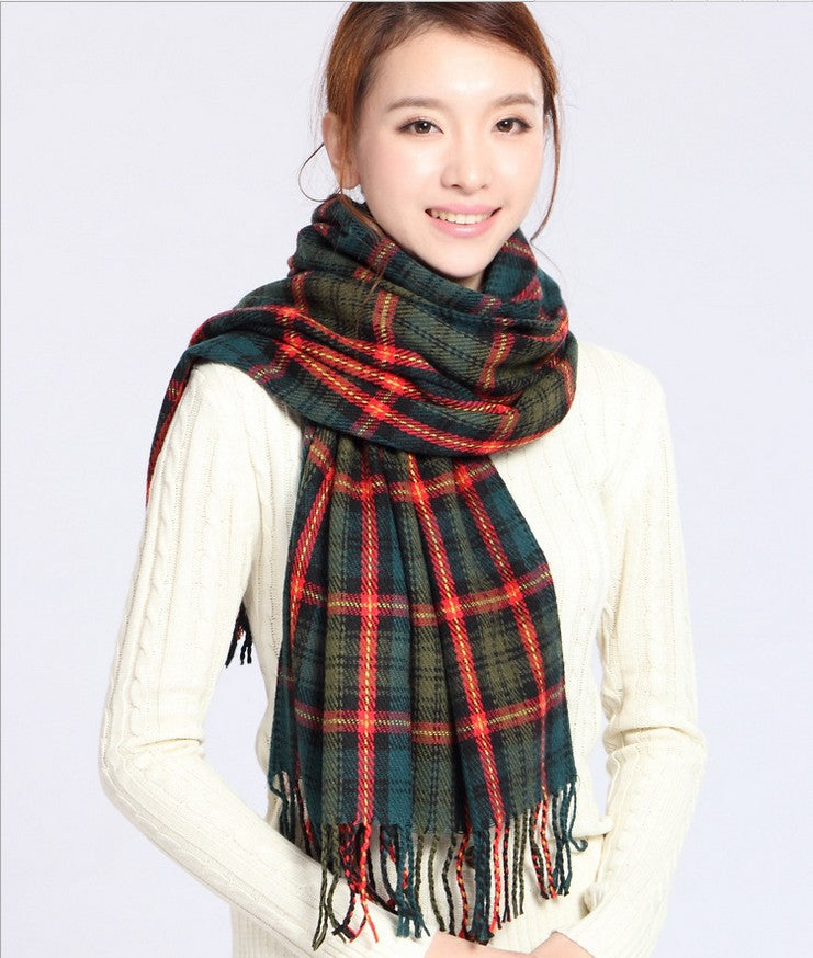 The Winter Scarf Cashmere Scarf fringed shawl collar ladies Plaid long scarf one generation