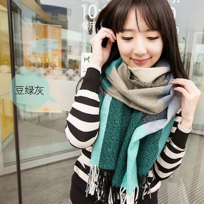 The Winter Scarf Cashmere Scarf fringed shawl collar ladies Plaid long scarf one generation