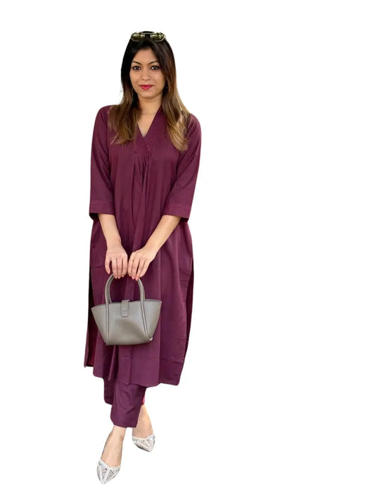 Maroon Color Embroidered Cotton Co-Ord Set For Women's and Girls Casual Wear Size-M BazaarBag